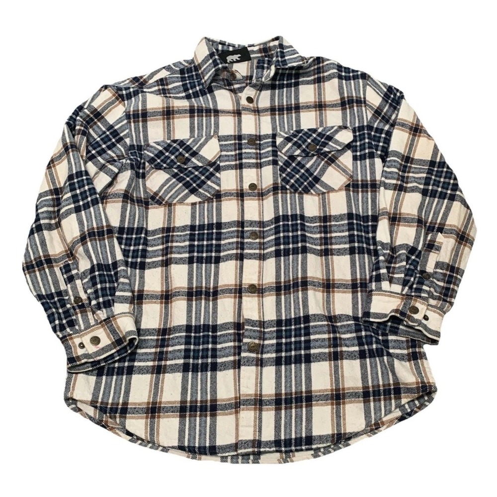 POLAR KING Flannel Shirt Jacket Heavy 100% Cotton Plaid Snap‎ Button Men's Large